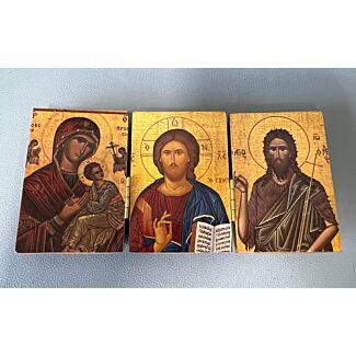 Triptych Icon On Wood - 2-7/8" X 5-7/8" Open