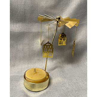 Small Gold Village Rotary Tealight w/one bees wax tea candle