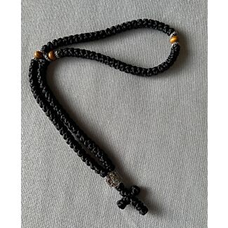 100-knot  Prayer Rope w/ Wooden Bead, cross end (Athonite)