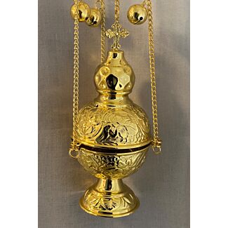 Large Gold Plated Censer with Bells - "Dimpled top"