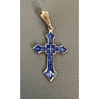 Sterling Silver Cross with Blue enameling - Cross in Center