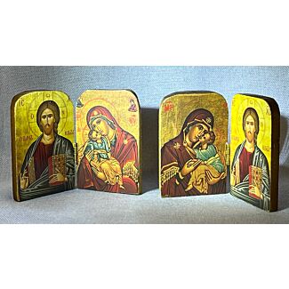 Diptych Icon on Wood, Light Stain, Smooth 2-3/4" X 3-7/8" Open