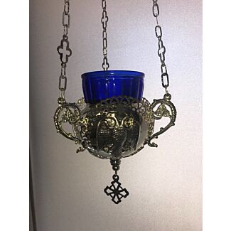 Silver-plated vigil lamp w/ eagle or grape design