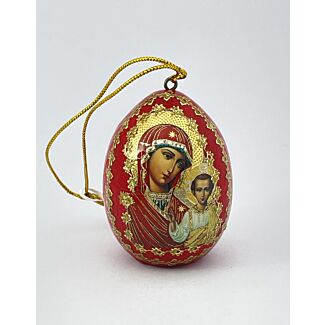 Red Wooden Pascha Egg with Theotokos