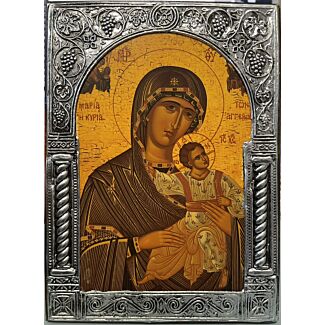 Theotokos Icon with silver repoussé frame (6.25" x 8.75")
