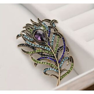 Rhinestone Retro Peacock Feather Brooch