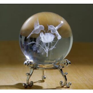 Hummingbird and Flower Crystal Ball w/stand