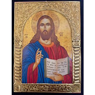 Small Icon of Christ with brass-colored frame