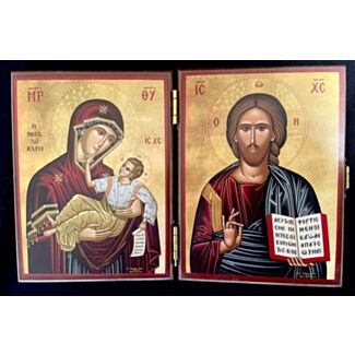 Diptych Icon of Christ and the Theotokos (on solid wood with clasp)