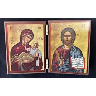 Small Diptych Icon of Christ and the Theotokos (on solid wood)