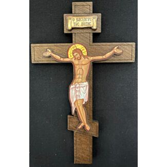 Wooden Cross with Christ - hanging style (3 5/8" x 6")