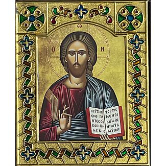Metal-framed Icon of Christ with enamel