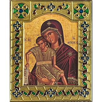 Metal-framed Icon of the Mother of God with enamel