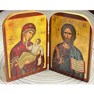 Wooden Diptych Icon of Christ and the Theotokos