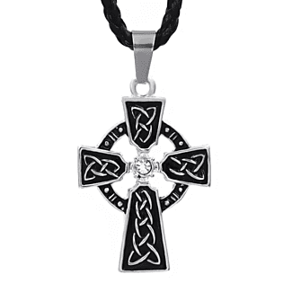 Black and Silver Celtic Cross w/Cord