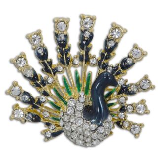 Austrian Crystal and Enamel Peacock Brooch Pin