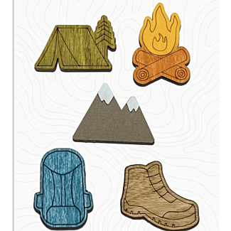 5 Pack, Wood Magnets - Hiking/Outdoors