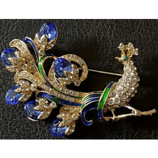 Vintage Style Rhinestone Peacock Brooch