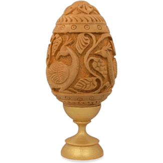 Hand Carved Peacock Egg w/stand