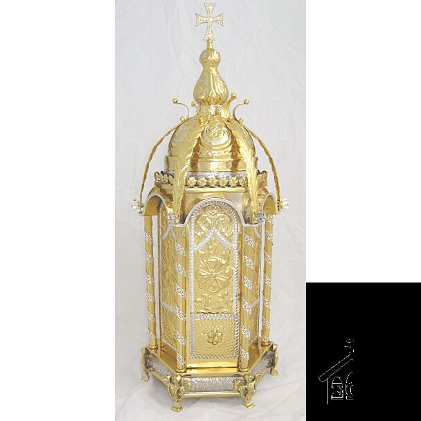 Lacquered brass hexagonal tabernacle with silver trim - SPECIAL ORDER!