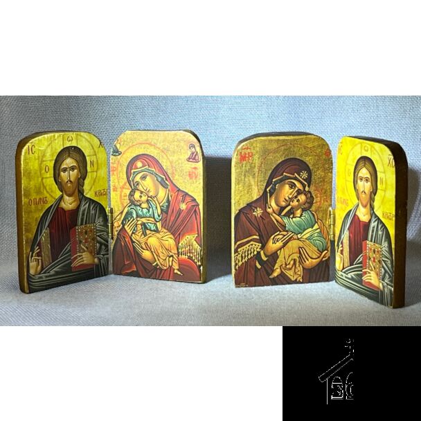 Diptych Icon on Wood, Light Stain, Smooth 2-3/4" X 3-7/8" Open