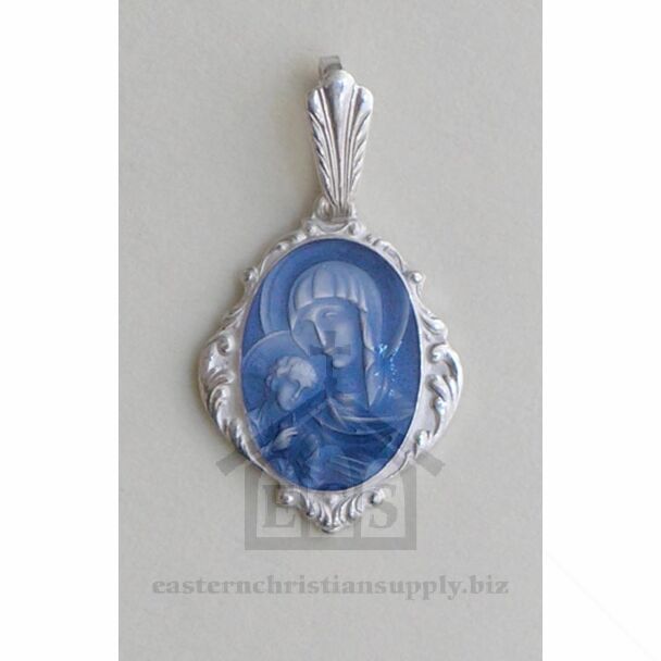 Sterling silver pendant (Theotokos medium-ellipse) w/enamel (14 x 17)