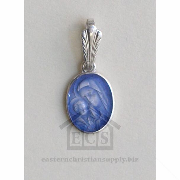 Sterling silver pendant (Theotokos medium-ellipse) w/enamel