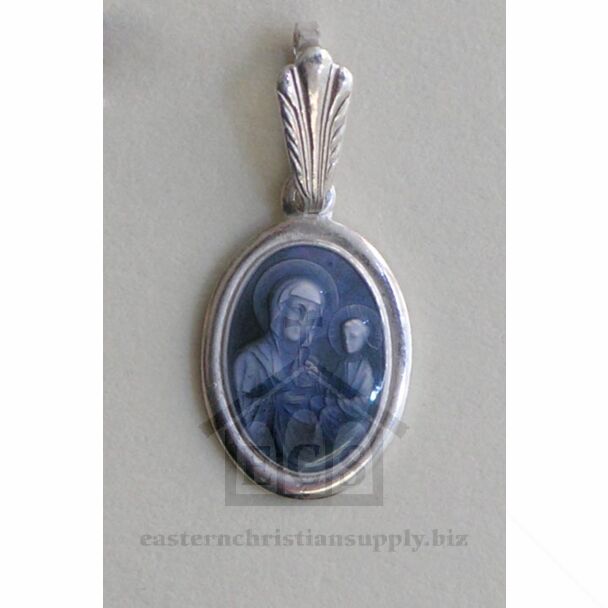 Sterling silver Theotokos oval pendant w/enamel 