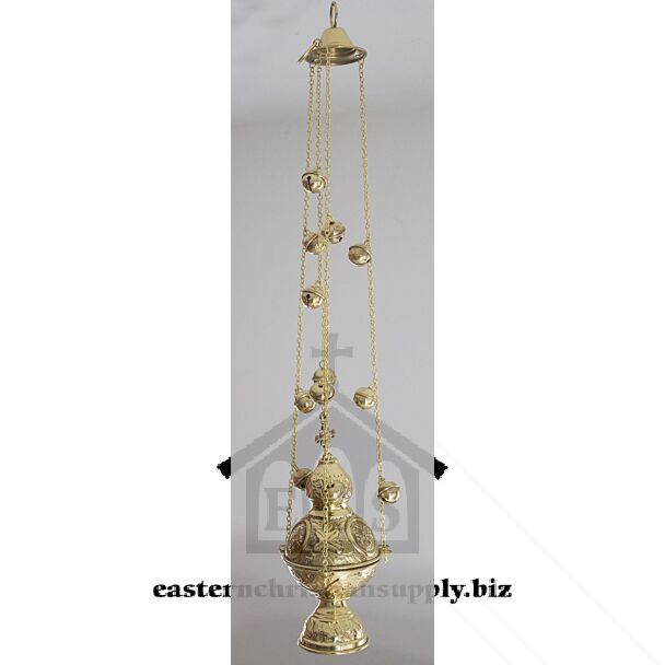 Lacquered brass censer with bells