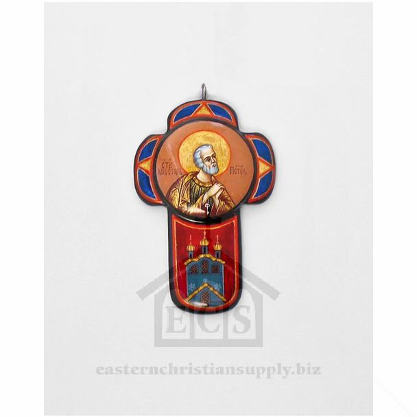 “Holy Apostle Peter” Hand-Painted and Lacquered Cross Pendant