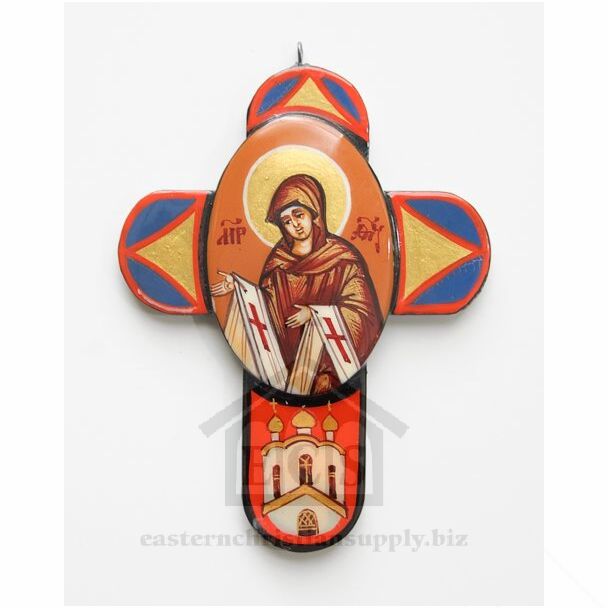 “Interceding Mother of God” Hand-Painted and Lacquered Cross Pendant