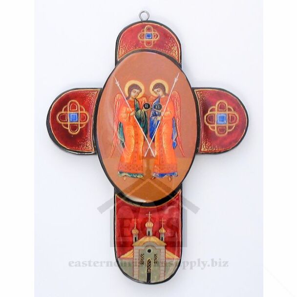 “Holy Archangels Michael and Gabriel” Hand-Painted and Lacquered Cross Pendant
