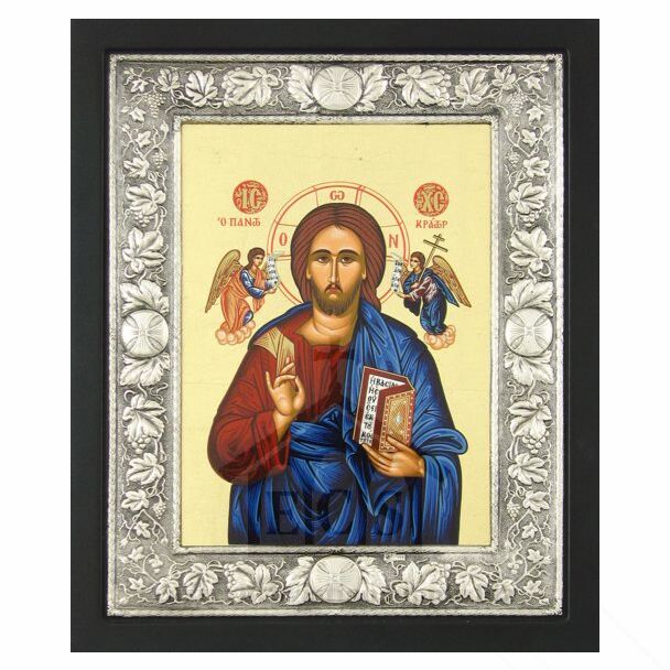 Icon of Christ with Sterling Silver Riza Border