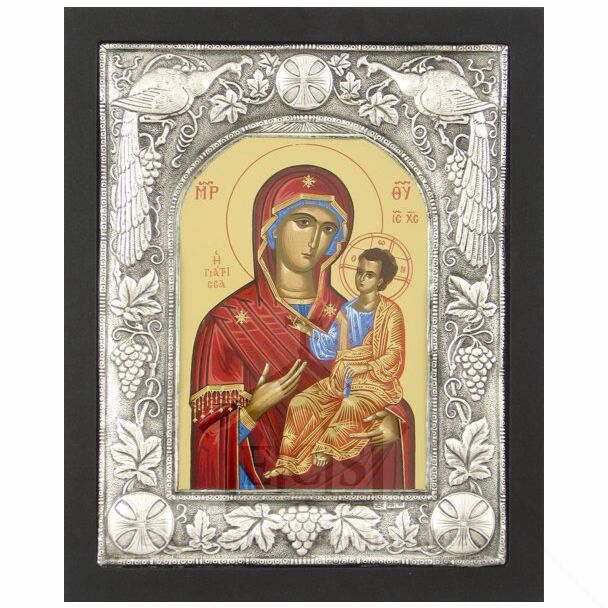 Icon of the Mother of God with Sterling Silver Riza Border