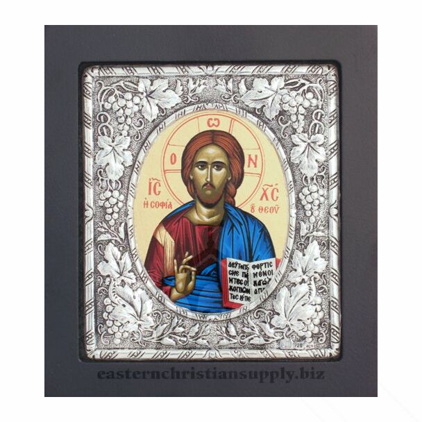 Icon of the Lord Jesus Christ, “The Wisdom of God,” with Sterling Silver “Grapevines” Riza