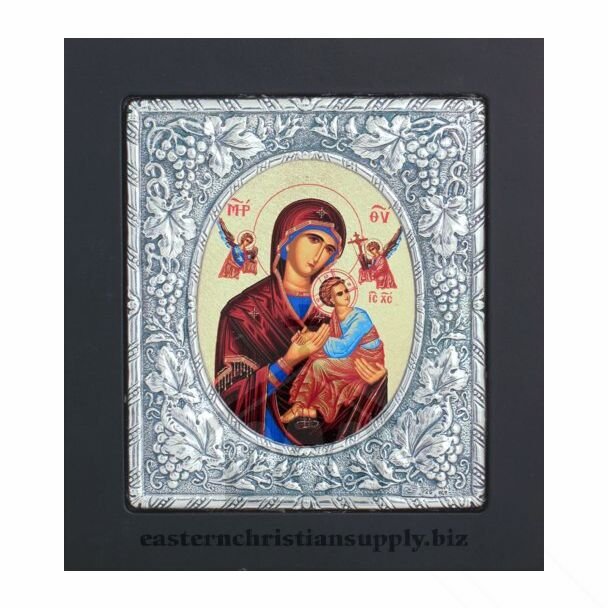 Icon of the Ever-Virgin Theotokos Mary, “The Unblemished,” with Sterling Silver “Grapevines” Riza