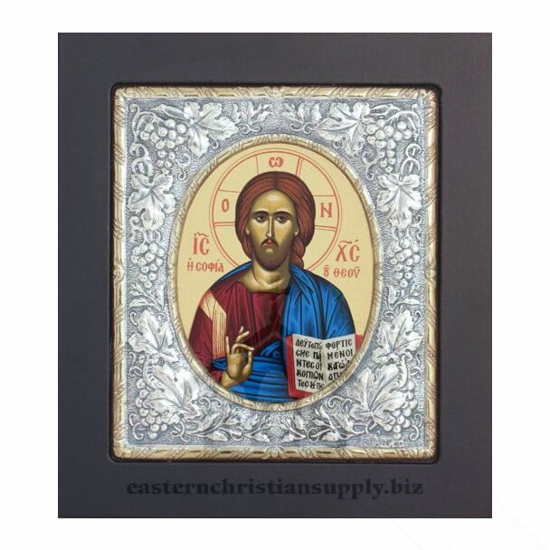 Icon of the Lord Jesus Christ, “The Wisdom of God,” with Sterling Silver “Grapevines” Riza with Gold Accents