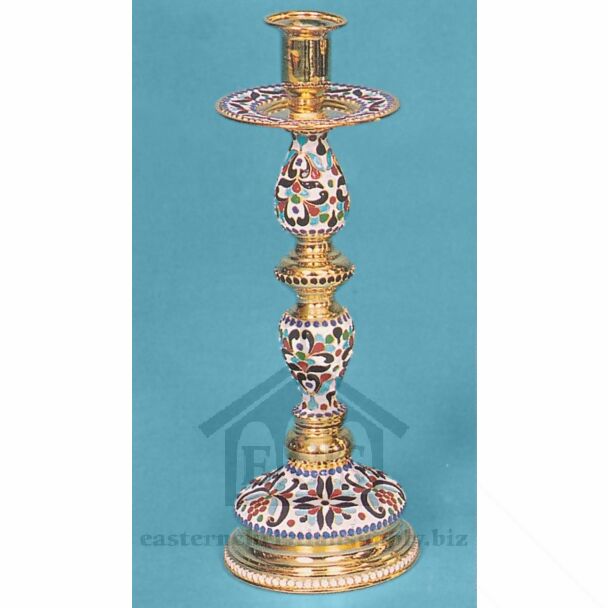 Gold-plated enamelled candlestick
