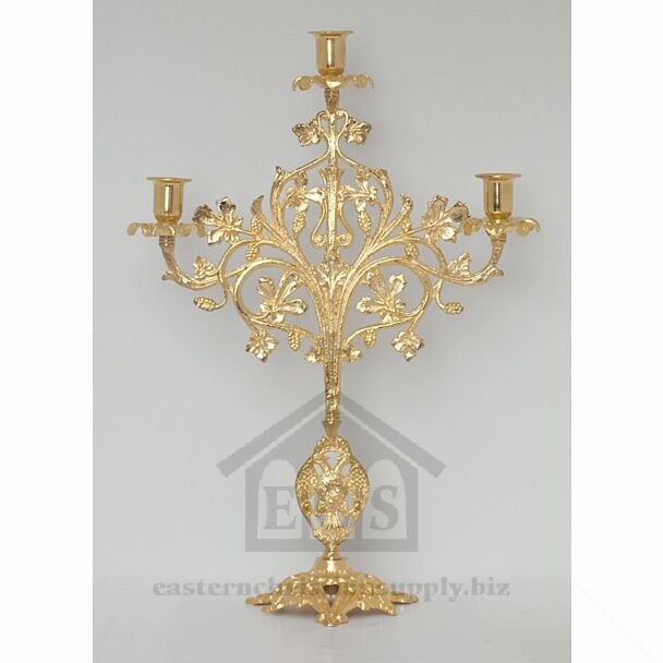 Gold-Plated Three-Branched Candelabrum with Candle Sockets
