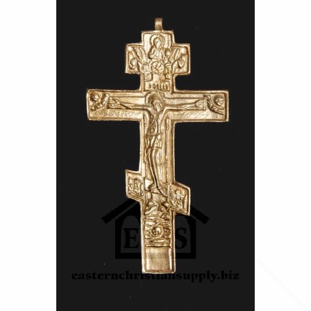 Bronze three-barred Russian pectoral Cross with chain