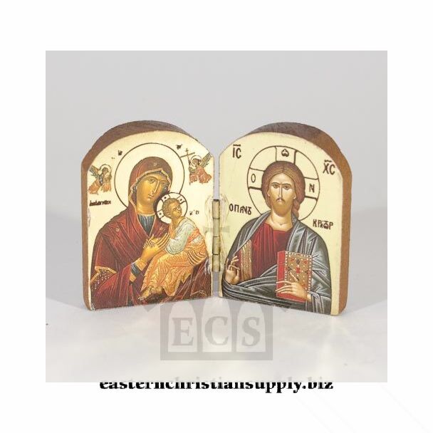 Diptych Icon Gold Foil on Wood, 2-3/4 X 1-3/4 Open