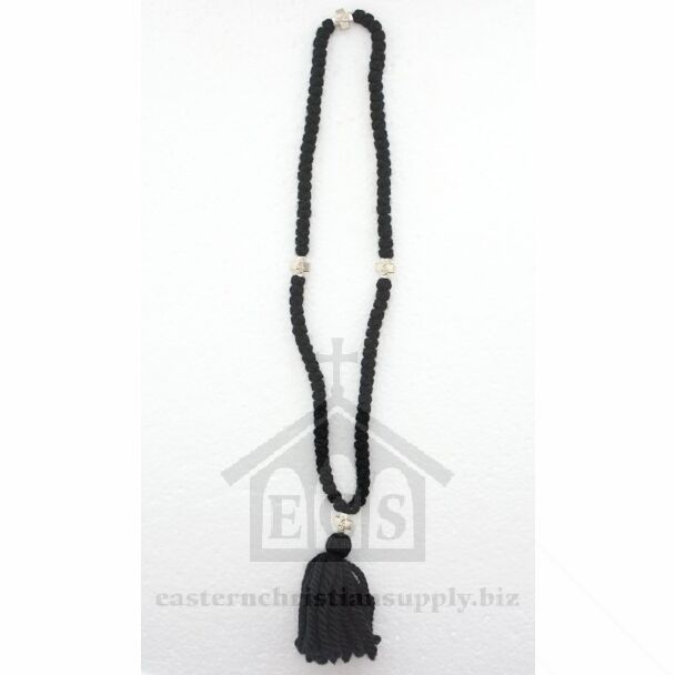 100-knot black woollen prayer rope with Theotokos Crosses and tassel