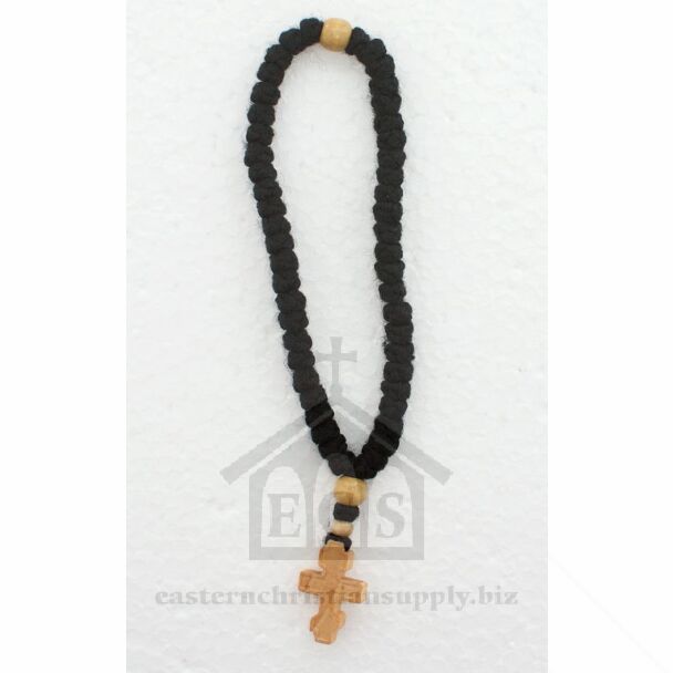 50-knot black woolen prayer rope with cypress-wood Cross