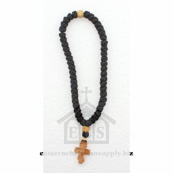 50-knot black heavy floss prayer rope with cypress-wood Cross