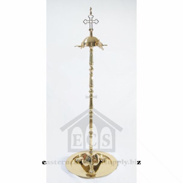 Lacquered brass censer and processional torch stand with Cross