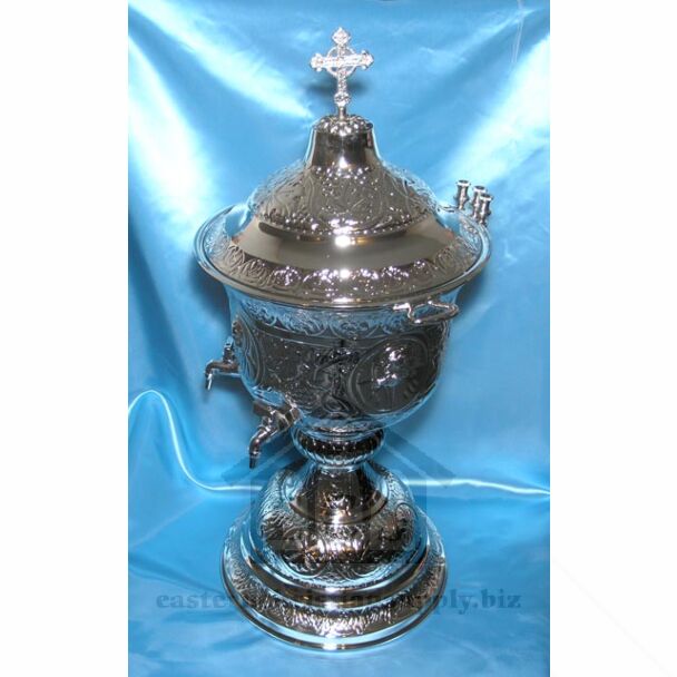 Embossed chrome-plated holy water font