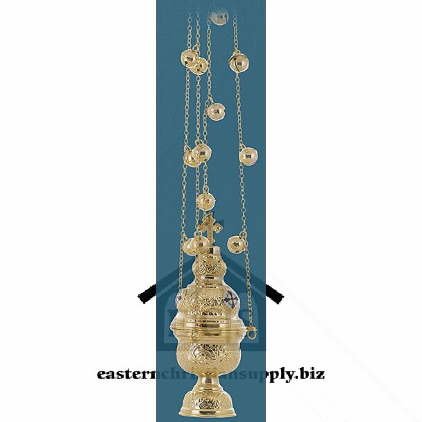 Gold-Plated Censer with Bells and Enamel Cross Medallions