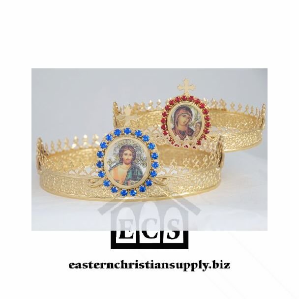 Gold-plated wedding crowns with Icon roundels