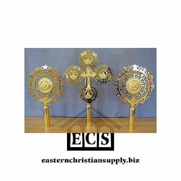 Small Gold-Plated Processional Cross and Fans