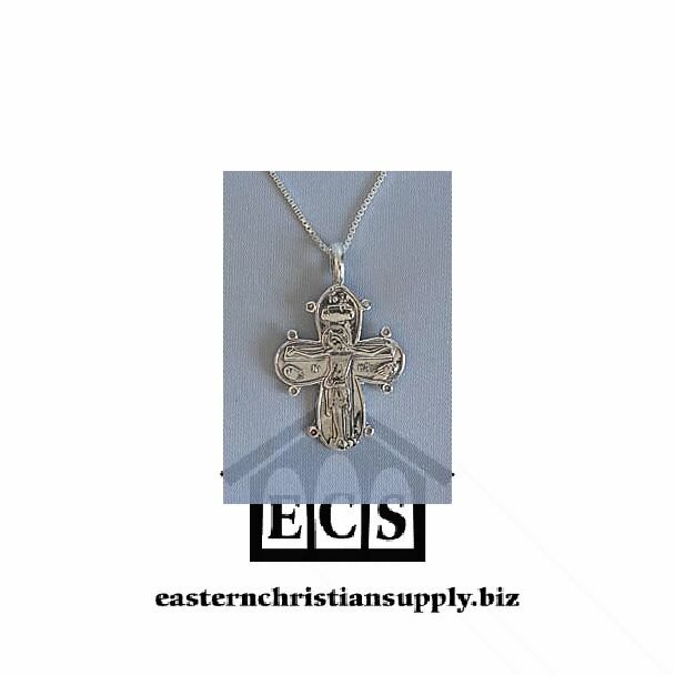 Sterling silver Cross, Christ Crucified w/ Theotokos on reverse (Christine Cross)